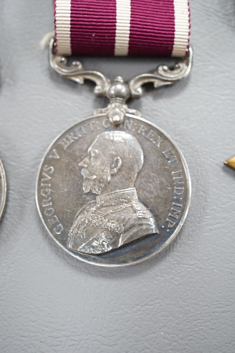 A First World War medal group to M2-048051 Pte. R.J. Million. R.A.S.C., comprising a medal trio with the Meritorious Service medal, together with a together with an unrelated medal ribbon bar. Condition - fair to good.